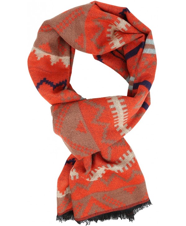 Sakkas Xayn Long Aztec Tribal Warm Patterned UniSex Cashmere Feel Scarf - Orange - CP12LBF0AJT