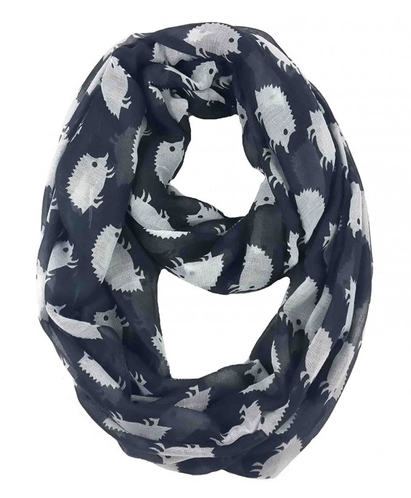 Lina & Lily Hedgehog Print Infinity Loop Scarf for Women Lightweight - Black and White - CQ11PW52JQN