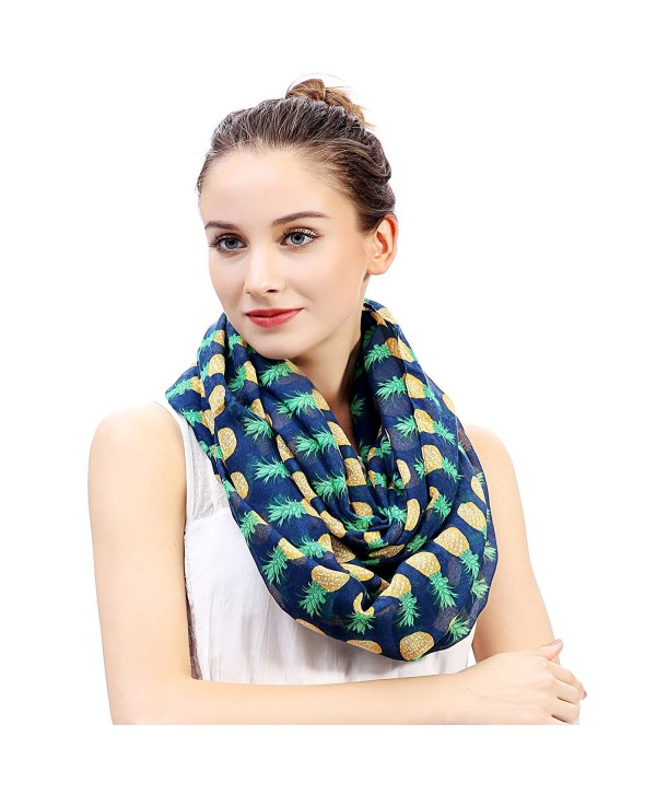 Lina & Lily Pineapple Print Women's Infinity Loop Scarf Large Size Lightweight - Navy Blue - C811POWLE2T