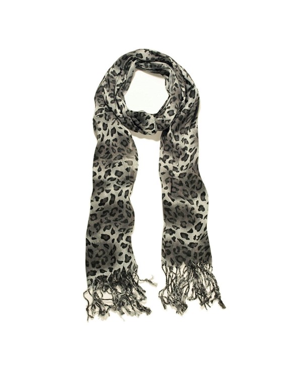 TrendsBlue Elegant Leopard Animal Print Scarf with Fringe - Diff. Colors Avail - Black - CC114WNAY85