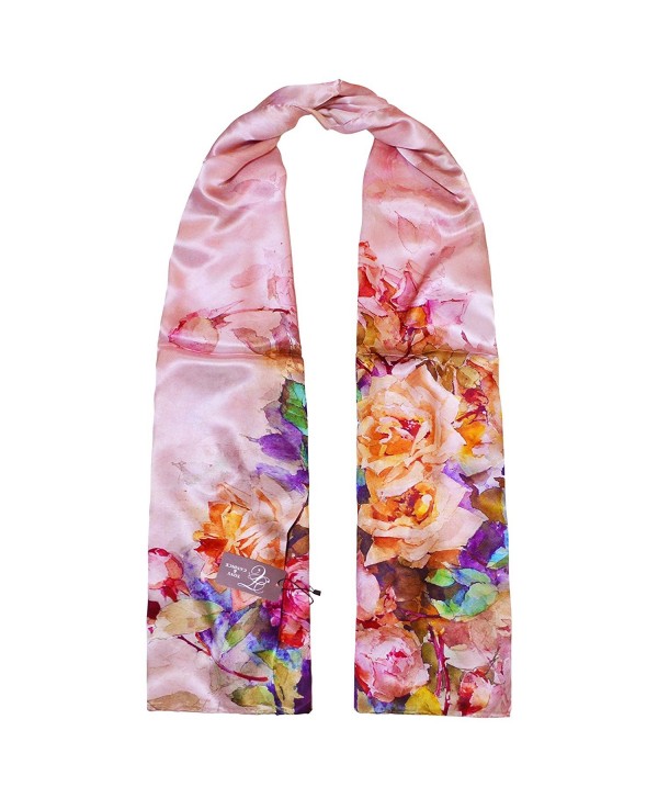 TONY & CANDICE Women's Oil Paintings Printed 100% Silk Long Scarf Shawl - 'Spring Rose' - CR11KO9CFMF