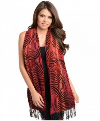 Fashion Assorted Swirl Design with Fringe Polyester Scarfs (RED/BLACK SWIRLS) - CU11QW70E71
