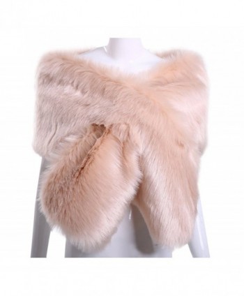 KAMA BRIDAL Women Long Faux Fox Fur Shawl Bridal Stole Cover Up Winter Soft Bolero Scarf - Blush - C5188RZAOY9