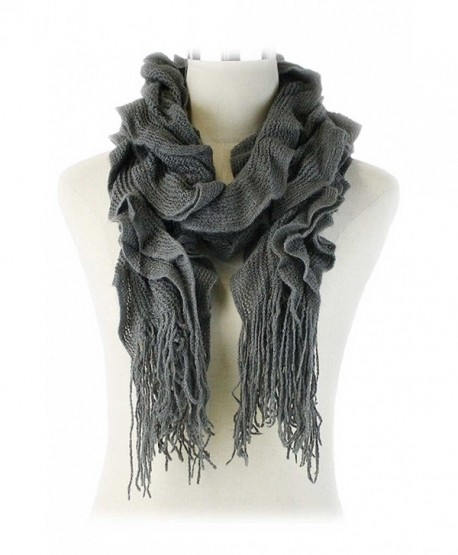 Aesthetinc Classic Solid Color Ruffle Fringe Knit Scarf - Dark Gray - C212O1H3MLF