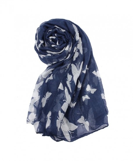 Lookatool Women Lady Butterfly Scarf Scarves Sun Protection Gauze Kerchief - Navy - C4127NKSMBP