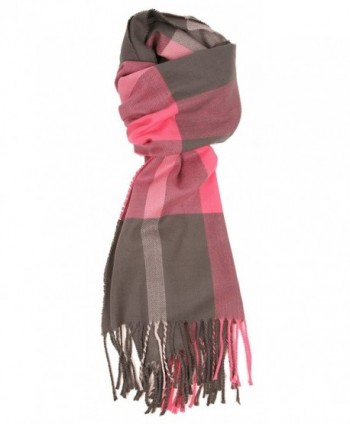 Love Lakeside-Women's Cashmere Feel Winter Plaid Scarf Pink & Grey - CP12MAYXX48