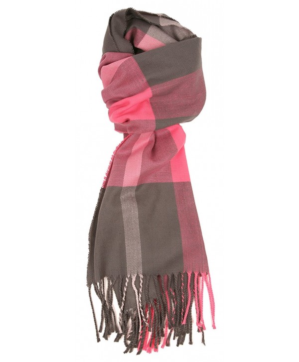 Love Lakeside-Women's Cashmere Feel Winter Plaid Scarf Pink & Grey - CP12MAYXX48