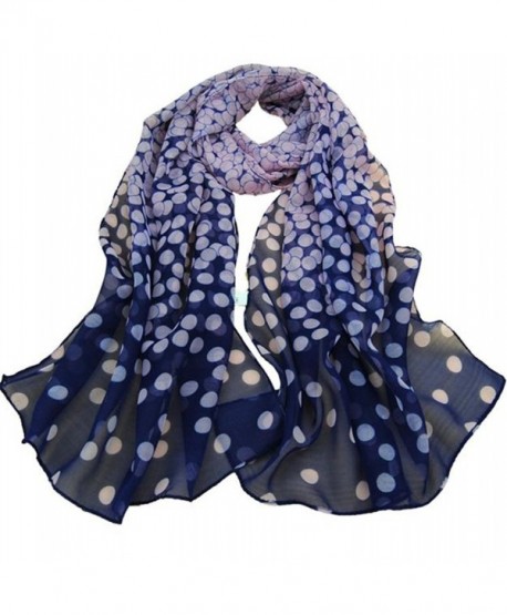 HN Women Dot Long Soft Wrap Lady Shawl Silk Chiffon Scarf - Navy - CS12O3L3ZY0