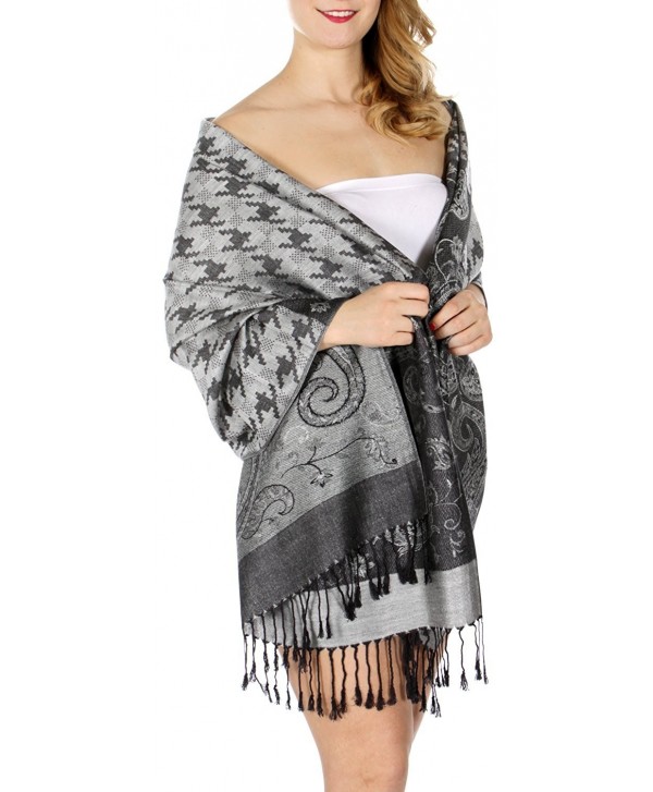 SERENITA Houndstooth paisley jacquard pashmina - Gray - CL12O3V24F9