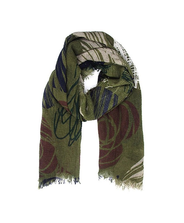 JIUMAN Womens Flowerlet Embroidery Cotton Tassels Soft Winter Warm Large Scarf - Dark Green - C718634D389