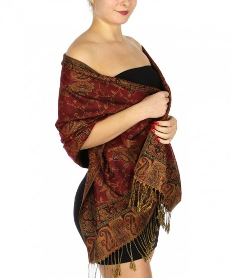 SERENITA Women's Flower Paisely Pashmina evening Shawl - Pale Red/Bronze 1 - CR12O3UB51N