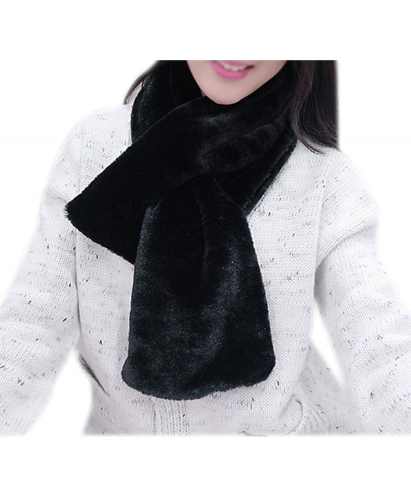 IvyFlair Women's Winter Warm Solid Color Soft Faux Fur Scarf - Black - CB12NUTFMDX