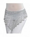 ZYZF Beaded Elastic Waist Rave Belly Dance Skirt Hip Scarf Costume - Silver - C712G7AVQYL