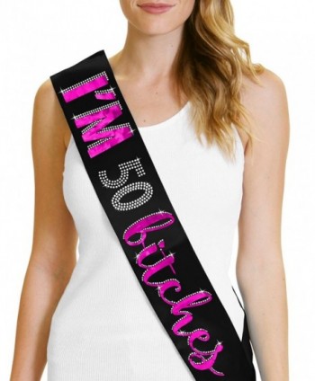 50th Birthday Party Decorations & Supplies - 50th Birthday Satin Sashes By RhinestoneSash.com - Black (Pink Foil) - C012O6KAZW0