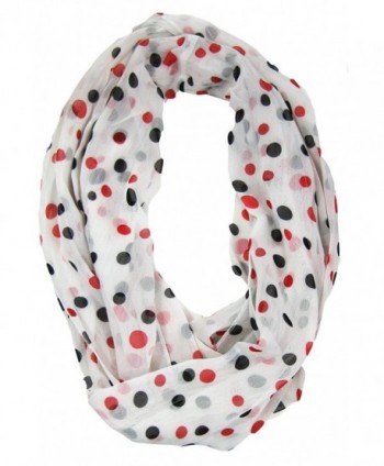 Amtal Women Red Black White Polka Dot Chiffon Soft Casual Infinity Scarf - CK11F7SLUDN