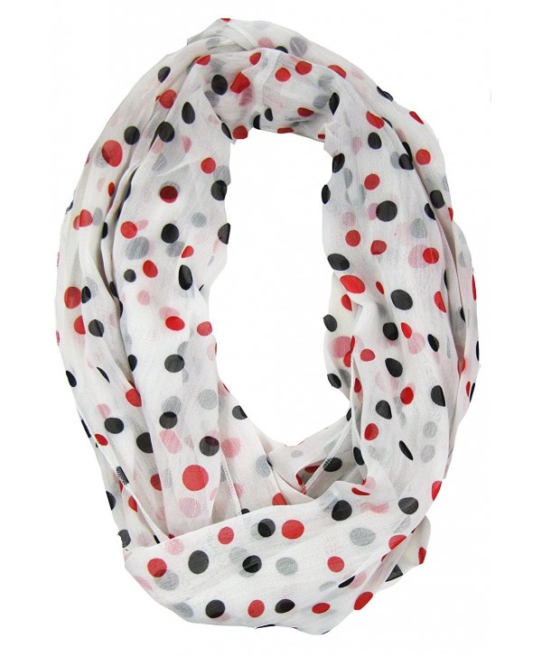 Amtal Women Red Black White Polka Dot Chiffon Soft Casual Infinity Scarf - CK11F7SLUDN