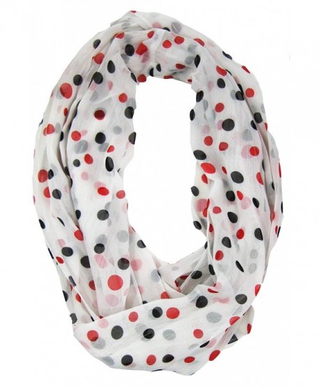 Amtal Women Red Black White Polka Dot Chiffon Soft Casual Infinity Scarf - CK11F7SLUDN