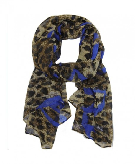 Bucasi Leopard Print Heart Graffiti Print Scarf - Blue - CR11FJSIDEZ