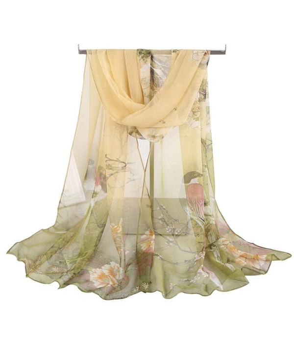 DEESEE(TM) Women Soft Thin Chiffon Silk Scarf Animal Bird printed Scarves Wrap Shawl - Green - CI12N23GYCI