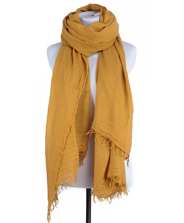 Portola Crinkled Wool Blend Solid Color Blanket Size Scarf and Wrap Shawl - Mustard - CS12O4OF3Z1