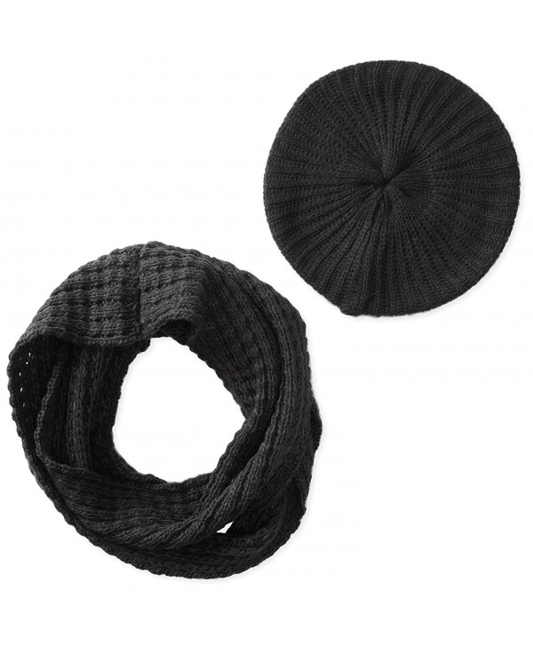 San Diego Hat Company Women's Waffle Knit Scarf and Beret Set - Black - C911KYO2G3D