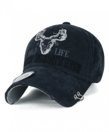 ililily WILD LIFE DEER HUNTING Embroidery Metal Piercing Ring Cotton Baseball Cap Trucker Hat - Prussian Blue - CL17Z55D3Z3