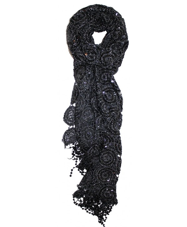 Ted and Jack - Luxe Bedazzled Sequin and Sparkle Scarf - Black - CI186YU802A