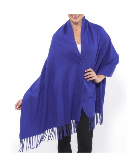 Alpine Swiss Women's Pashmina Button Up Shawl Cape Poncho Blanket Scarf Wrap - Blue - CN1284AERYN