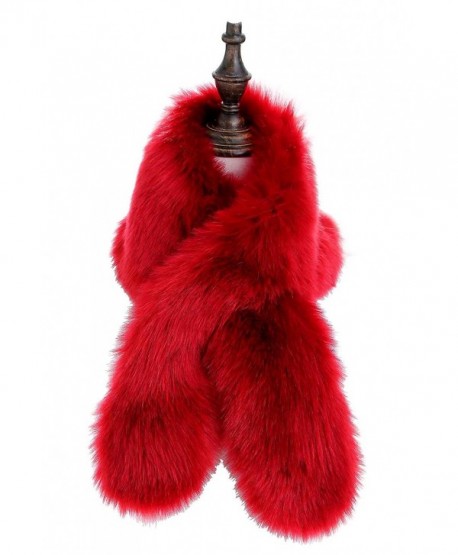 Changuan Women's Winter Fake Faux Fur Scarf Wrap Collar Shawl Shrug - Red - CQ188AROHOZ