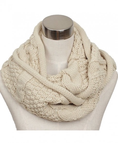 Ls Lady Women's Warm Infinity Circle Scarf Ribbed Knit Scarf Cowl Wrap - Off White - CL127PVG8WH