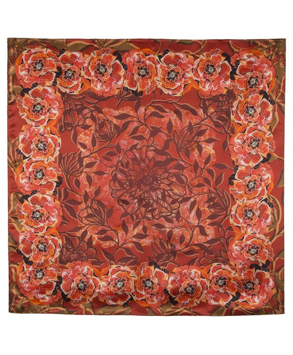 Pavlovo Posad Shawl Scarf Wrap 100% Silk Satin 35x35'' 28 vibrant colors - Orange - CF12FFIPSDR