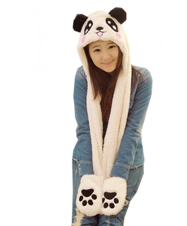 Bestal Women's Panda Fleece Hooded Scarf Gloves Pocket Earflap Hat Snood Wraps - 2 - C411S9V9NKH