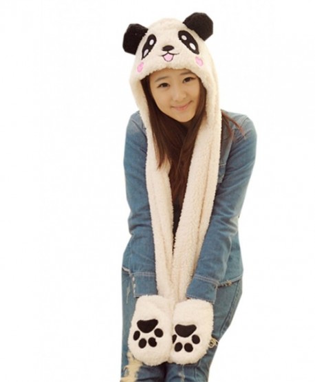 Bestal Women's Panda Fleece Hooded Scarf Gloves Pocket Earflap Hat Snood Wraps - 2 - C411S9V9NKH