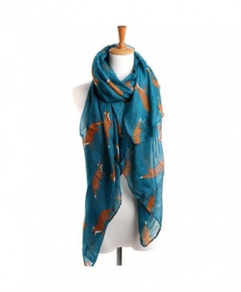 CreazyLady Womens Long Cute Fox Print Scarf Wraps Shawl Soft Scarves - Light Blue - C6129PTU9TZ