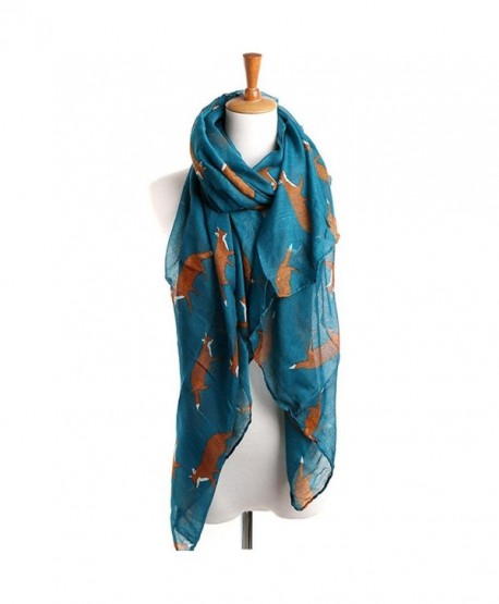 CreazyLady Womens Long Cute Fox Print Scarf Wraps Shawl Soft Scarves - Light Blue - C6129PTU9TZ