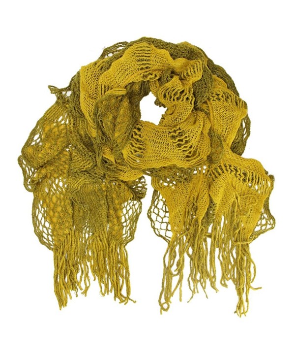 Feminine Ruffled Knit Winter Scarf With Fringe - Mustard - CG11BFF8WK1
