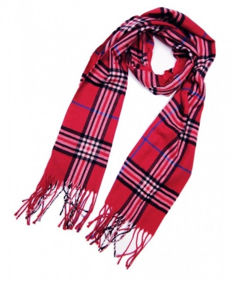 Tapp Collections Cashmere Feel Plaid and Check Tassel Ends Scarf - Cashmere Feel / Magenta - CV189974G3L