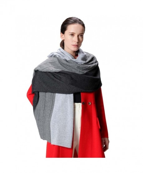 Fincati Women Scarves 100% Goat Cashmere Winter Wrap Pashmina 65''x30'' Contrast Color Twist Knit Shawl - Grey - C7189IQXKMC