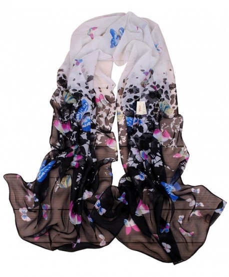 MEYKISS Women's Butterfly Print Light Sheer Voile Scarves Wrap Shawl - Black - CE11ANK3REJ