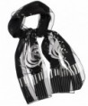 Women's Silky Feel Classic Music Theme Scarf- 12"x60"- Giftboxed - Black- Treble Clef- Piano Keys - C312NTBMSF3