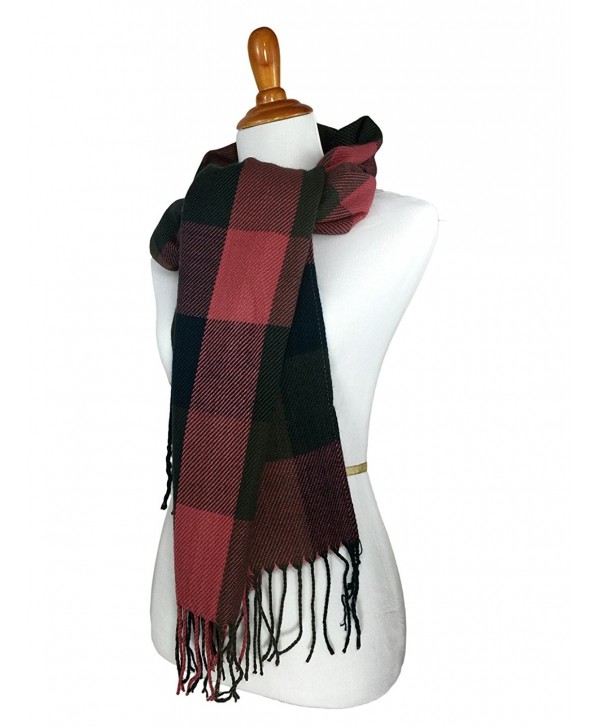 Tartan Multicolor Blanket Fashion Scarves - Pink Green Brown w Tassel - C212BZJA7O9