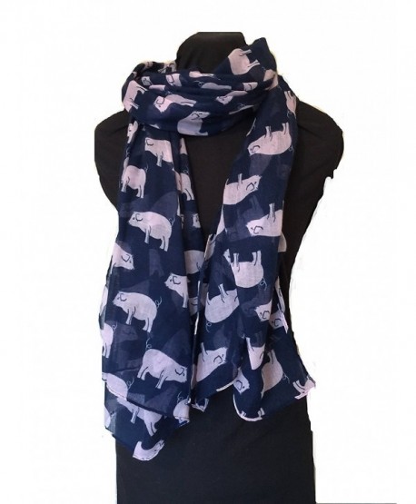 Pamper Yourself Now Women's Pig Design Scarf/ Wrap Long Scarf - Navy With Pink - C0123KDDZKR