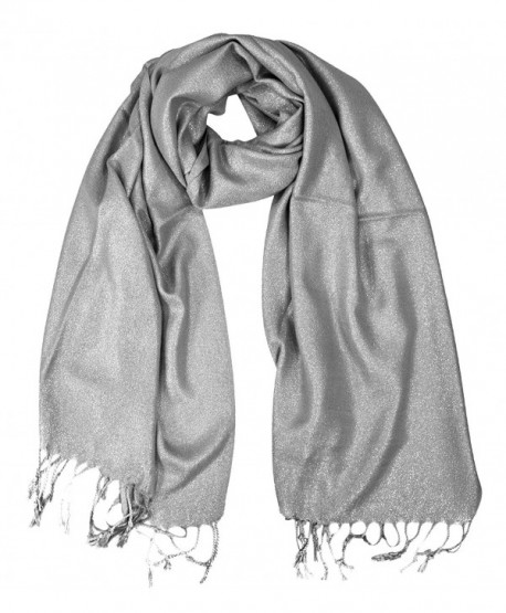 Peach Couture Princess Shimmer Scarf Pashmina Shawl with Fringes - Grey - CN186OOCH7Y