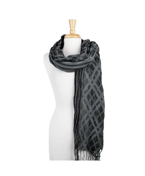 Feiramode Combination Plaid & Stripe Long Scarf with Fringe - Black - C5186RR95RK