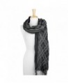 Feiramode Combination Plaid & Stripe Long Scarf with Fringe - Black - C5186RR95RK