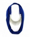 Ysiop Women Polyester Solid Necklace Scarf Tassel Neckerchief Metal Feeling Strip Pendant - Sapphire Blue - CZ12GMTT02N