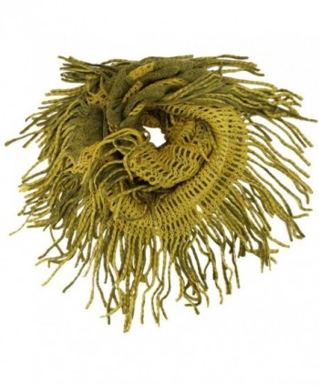 Two-Tone Long Fringed Infinity Scarf - Green - CS11HRPRZQF