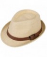 Harcadian Men & Women's Short Brim Structured Fedora Straw Hat w Buckle Band Sun Hat - Natural Hat Brown Belt - CX189Y8AMTC