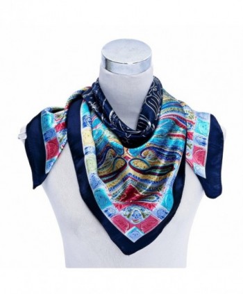 Premium Silky Rayon Paisley 35"*35" Square Neck Scarf for Women Clothing Decor - Navy Blue - CE120TUMUIH