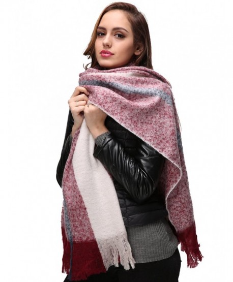 EVRFELAN Winter Warm Oversized Shawl Fringe Tassel Scarf Knit Blanket Pashmina for Women - Red Beige - C2185GWCCYT